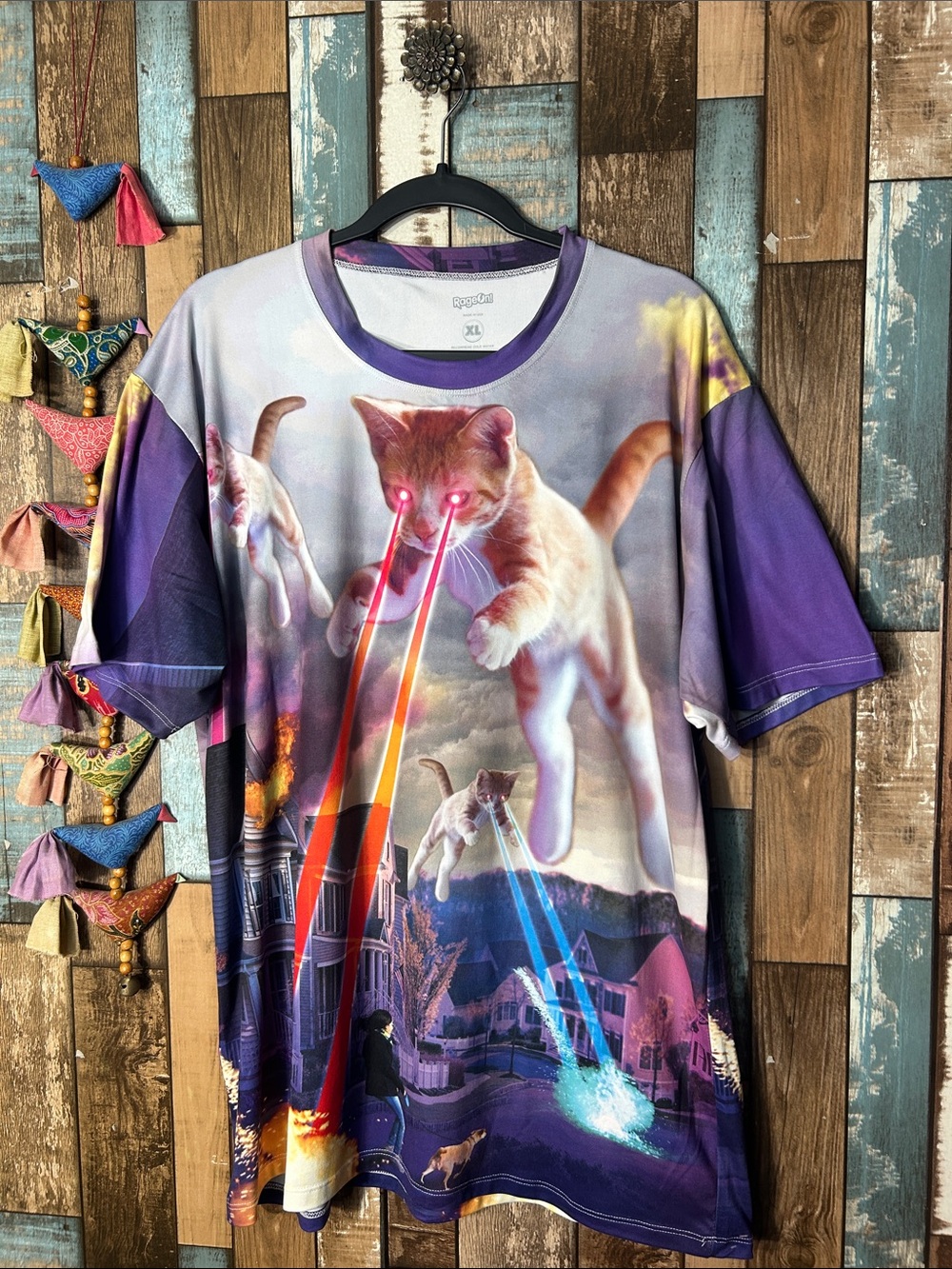 Graphic Purple Laser Cat Tee - XL